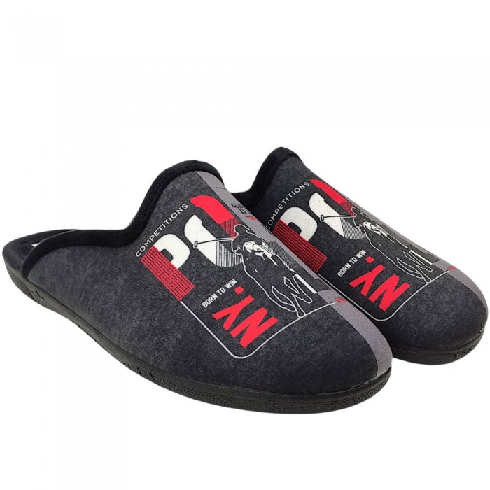 Ανδρικές Χειμερινές Παντόφλες Adam's Slippers "Polo" 624-26631 Μαύρο / Γκρι