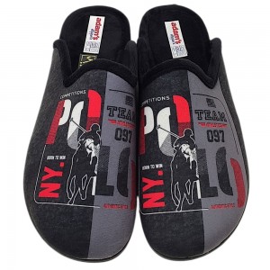 Ανδρικές Χειμερινές Παντόφλες Adam's Slippers "Polo" 624-26631 Μαύρο / Γκρι