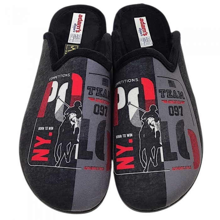 Ανδρικές Χειμερινές Παντόφλες Adam's Slippers "Polo" 624-26631 Μαύρο / Γκρι