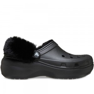 Crocs - Classic Platform Fuzz Lined Clog 212854-001 Μαύρο