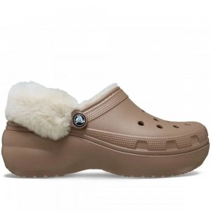 Crocs - Classic Platform Fuzz Lined Clog 212854-2Q9 Latte