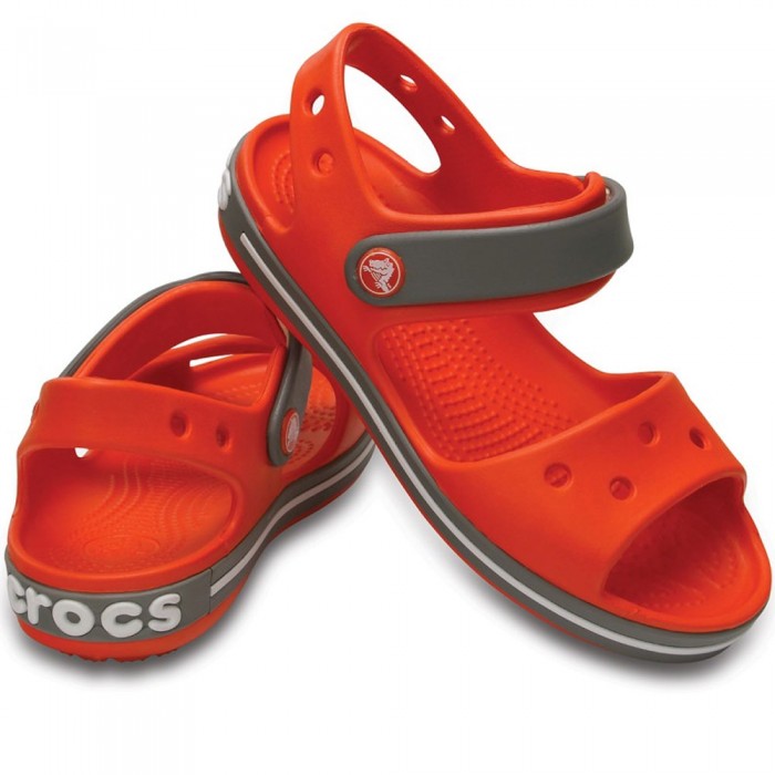 Παιδικό πέδιλο με αυτοκόλλητο Crocs Crocband Sandal Kids 12856-818 Πορτοκαλί/Γκρι Παιδικό πέδιλο με αυτοκόλλητο Crocs Crocband Sandal Kids 12856-818 Πορτοκαλί/Γκρι