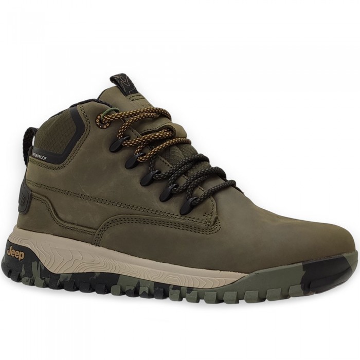 Δερμάτινα Αδιάβροχα Μποτάκια Jeep - Canyon Mid Waterproof JM32110A-Military Λαδί